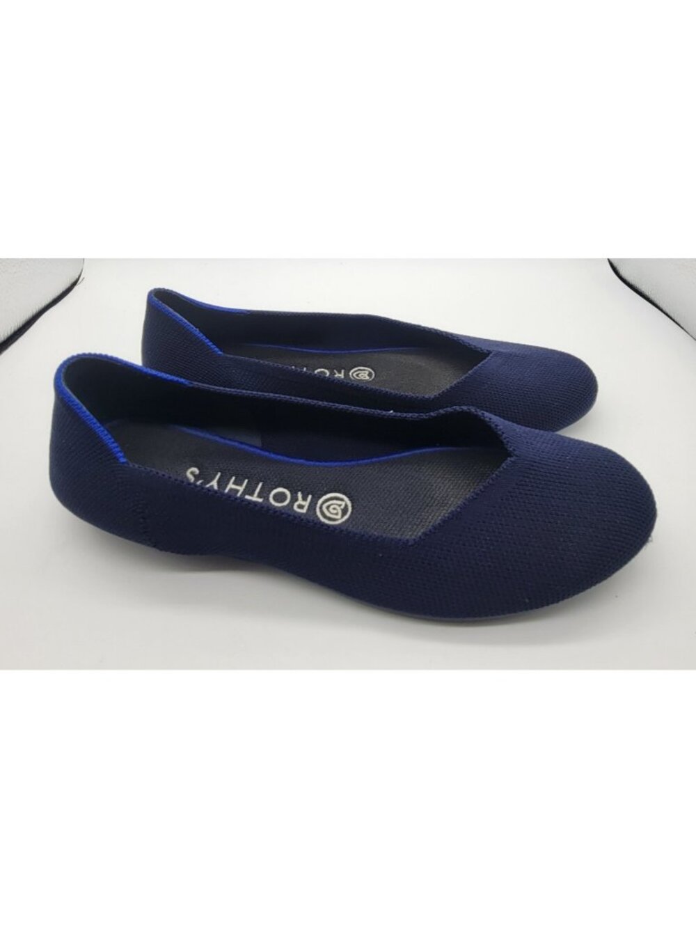 ROTHY'S Size 8.5 Blue Knit Round Toe V Cut Ballet Flats Shoes - Picture 2 of 6